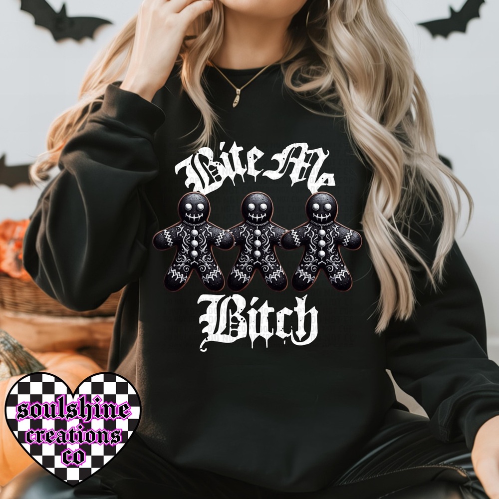 Bite Me B*tch Gingerbread Gothic Snarky Christmas Sweatshirt Unisex Sweater